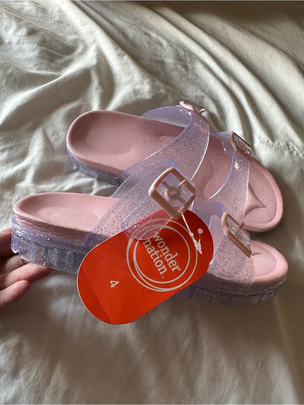 Wonder Nation Pink Glitter Slide Sandals Girls 4